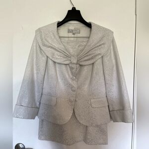 Tahari Silver And White Wedding Skirt Suit Vintage 8